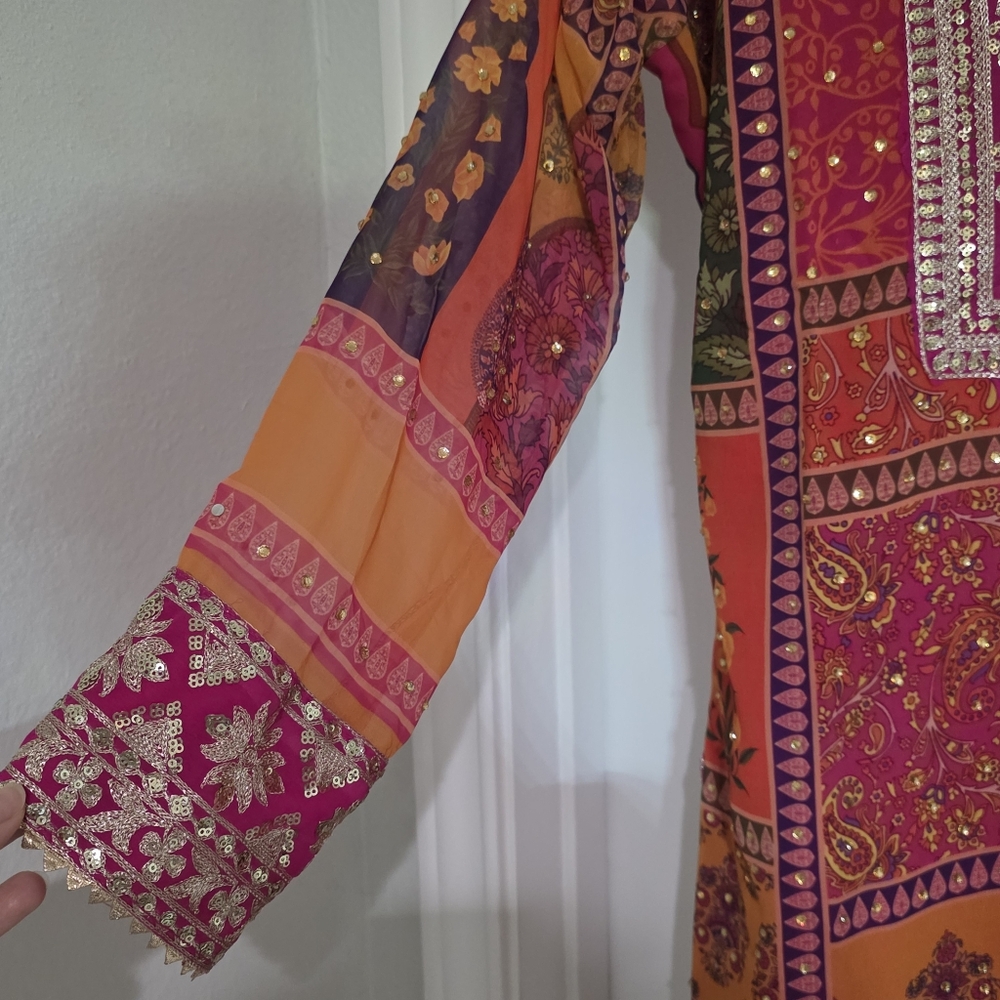 NEW Hot Pink 3 Piece Pakistani Desi Women Party Outfit Size M / L - Picture 4 of 8